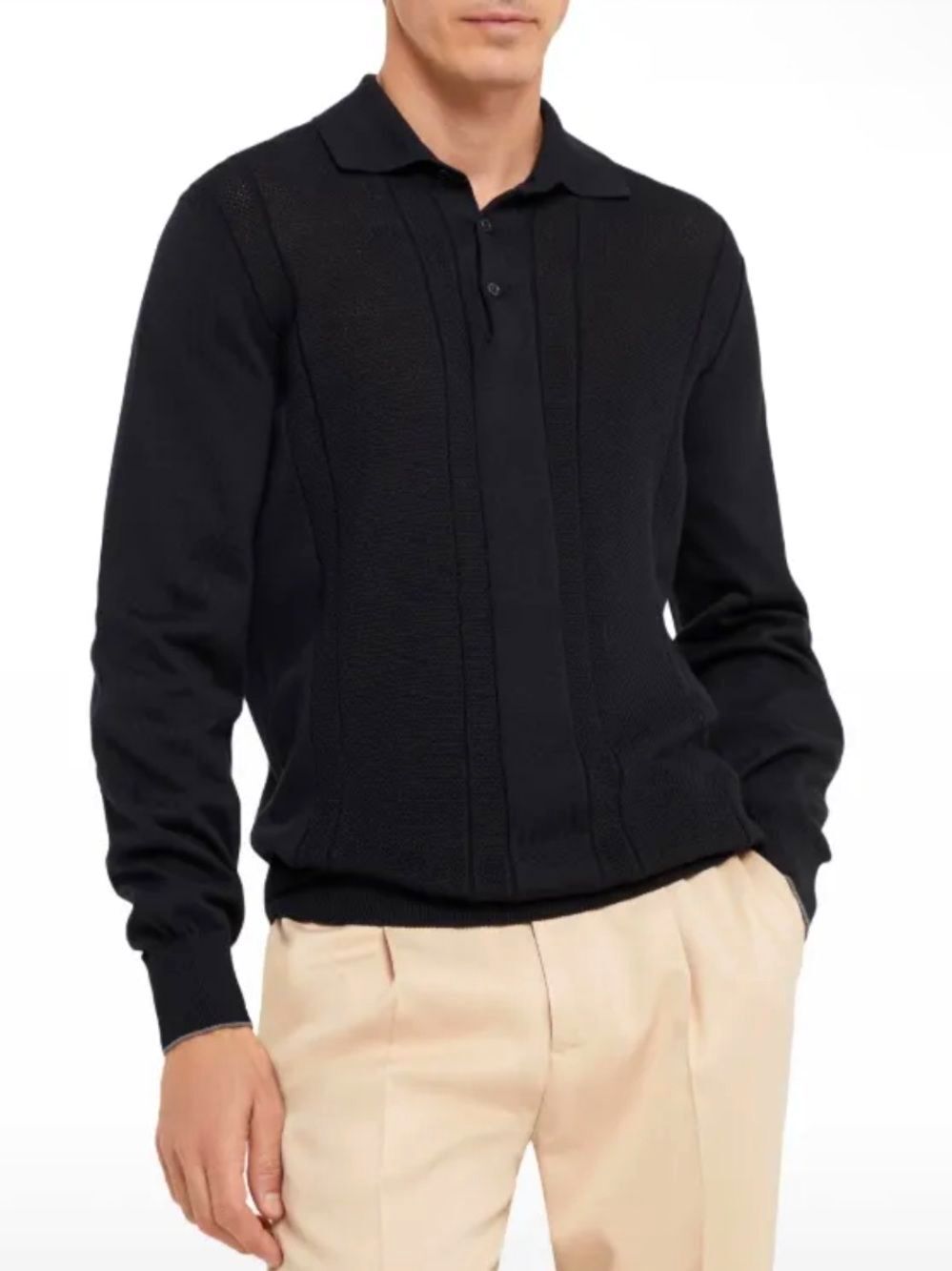 BRUNELLO CUCINELLI Handsome Black Knit Polo Sweater Sz 46/S NWT $1,400!!